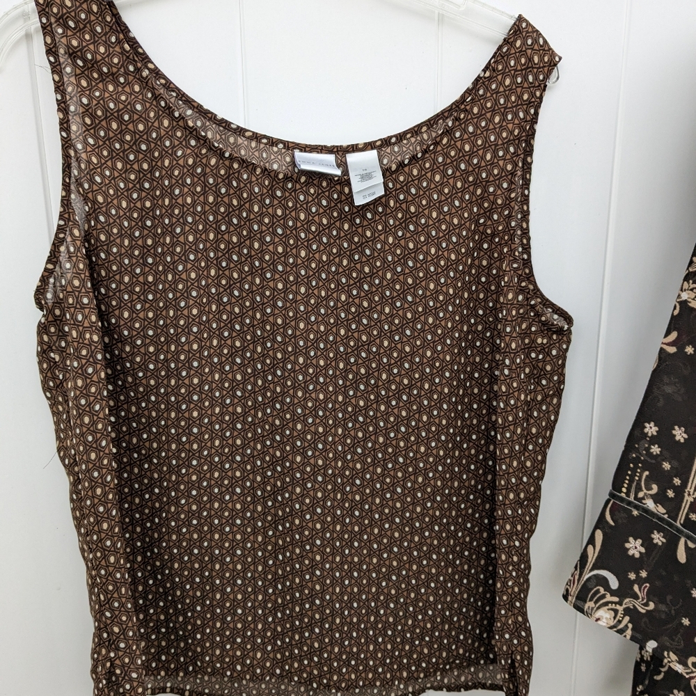 2 Pieces Emma James Blouse & Tank Set Brown Floral Size 16 Business or Dress EUC - Picture 11 of 12